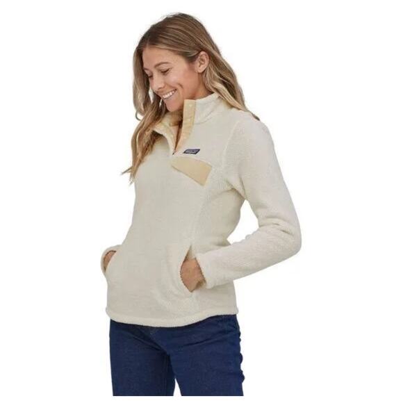 Patagonia Women's Re-Tool Snap-T Fleece Pullover Raw Linen/White Sz XL - Picture 1 of 10